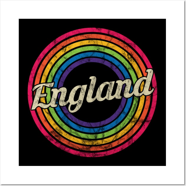 England - Retro Rainbow Faded-Style Wall Art by MaydenArt